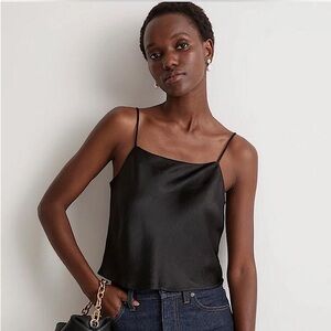 Madewell Black Satin Square Neck Cami Tank Top Blouse Size XS Summer Top